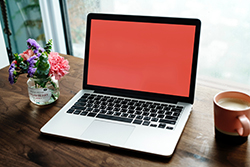 Laptop computer with a red screen