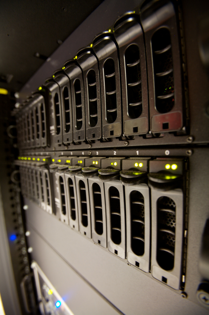 Data center servers lined up in a row