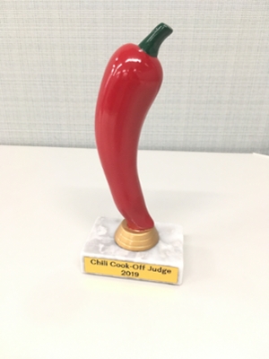 A trophy in the shape of a chili pepper