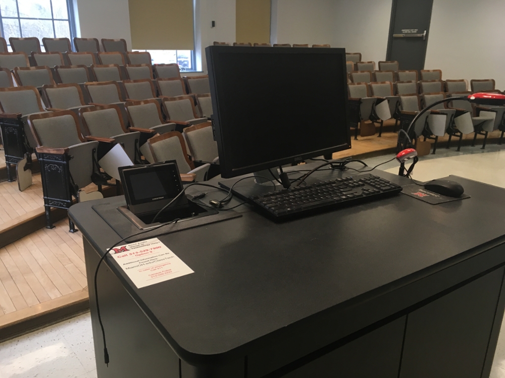 Classroom technology cart showing monitor, keyboard and control unit