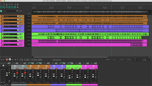 A screenshot of the audacity program showing the different parts recorded by IT Services musicians