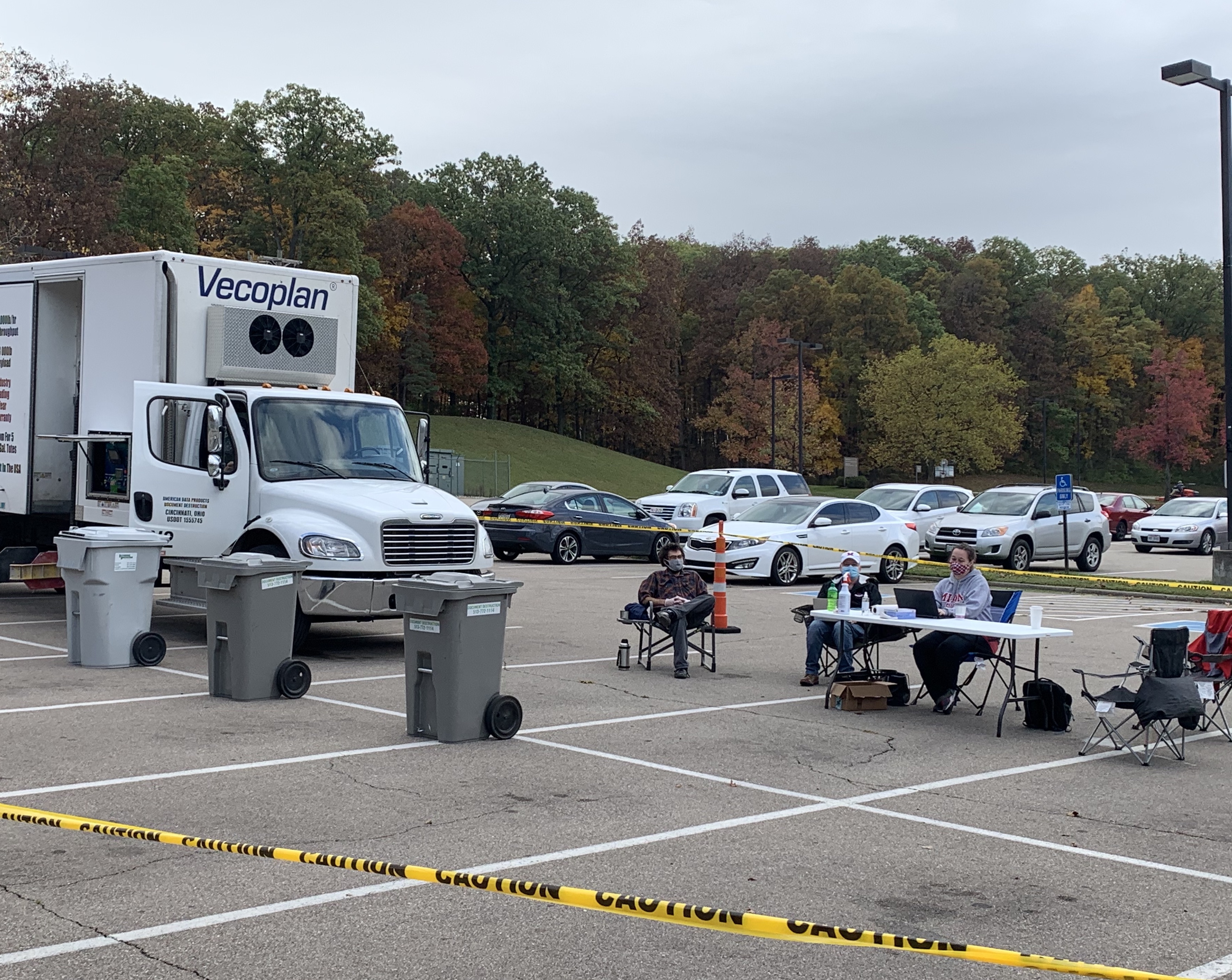 Members of IT Services and General Counsels office working the Shredfest 2020 event at the Middletown campus. Sitting in the parking lot waiting for shred to be dropped off.