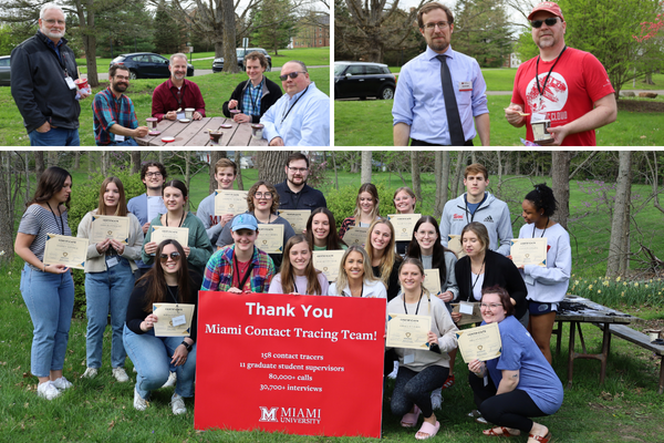 Collage of photos from the ice cream social, of the folks who worked on the contact tracing project