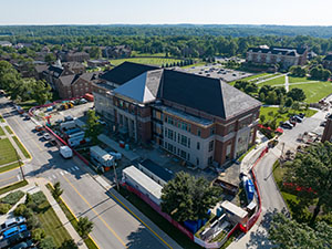 The new McVey Data Science building on Miami's campus, seen from above. The building is still under construction