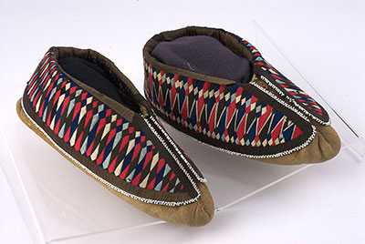 Moccasins featuring ribbonwork.