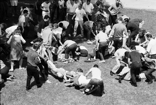 Volunteers practice non-violent resistance during Freedom Summer training