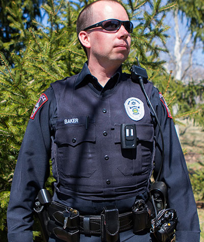 Police officer wearing new camera.