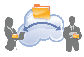 File sharing image that shows files moving from one computer to another