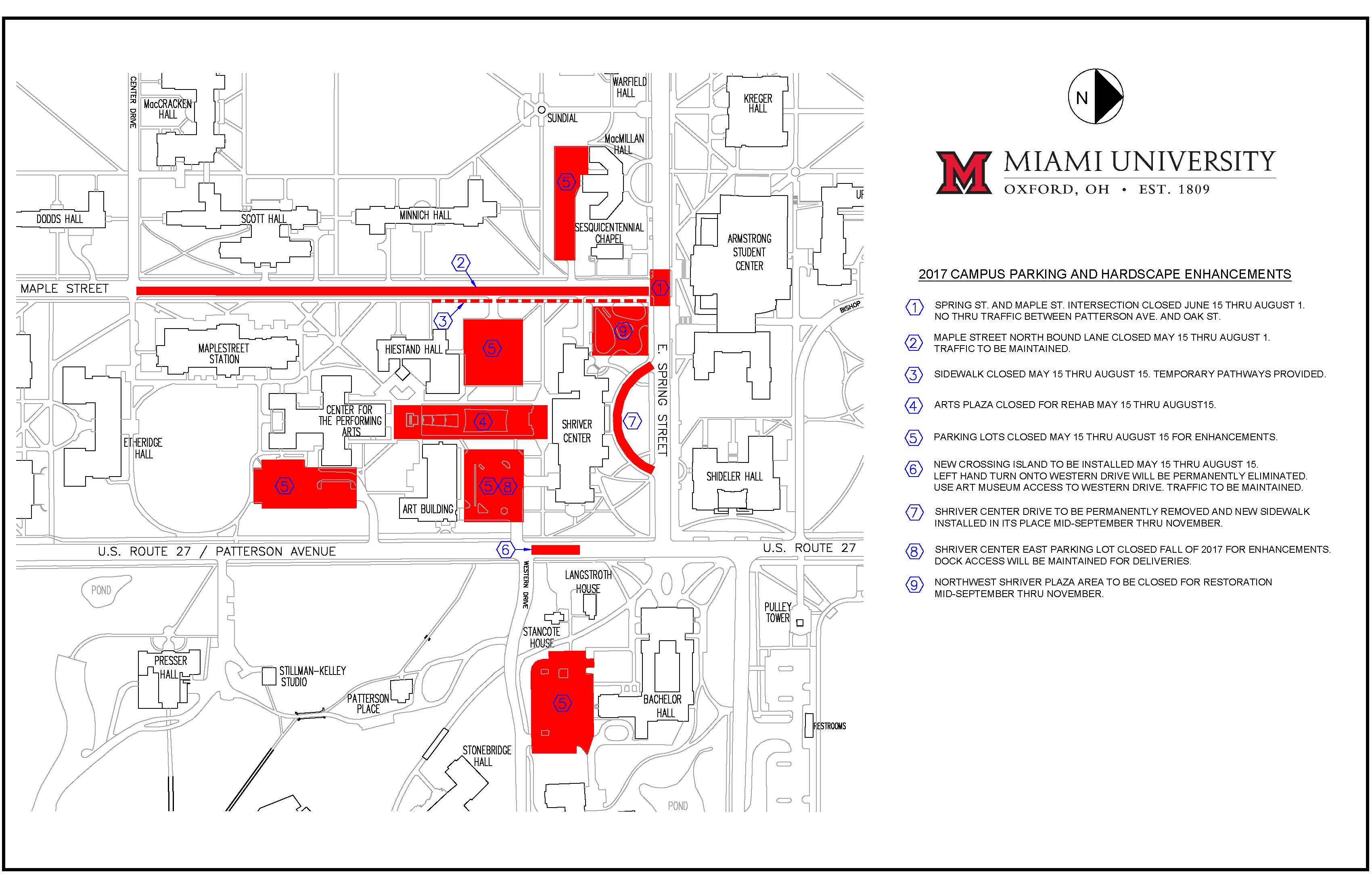 Map showing lot and street work 2017