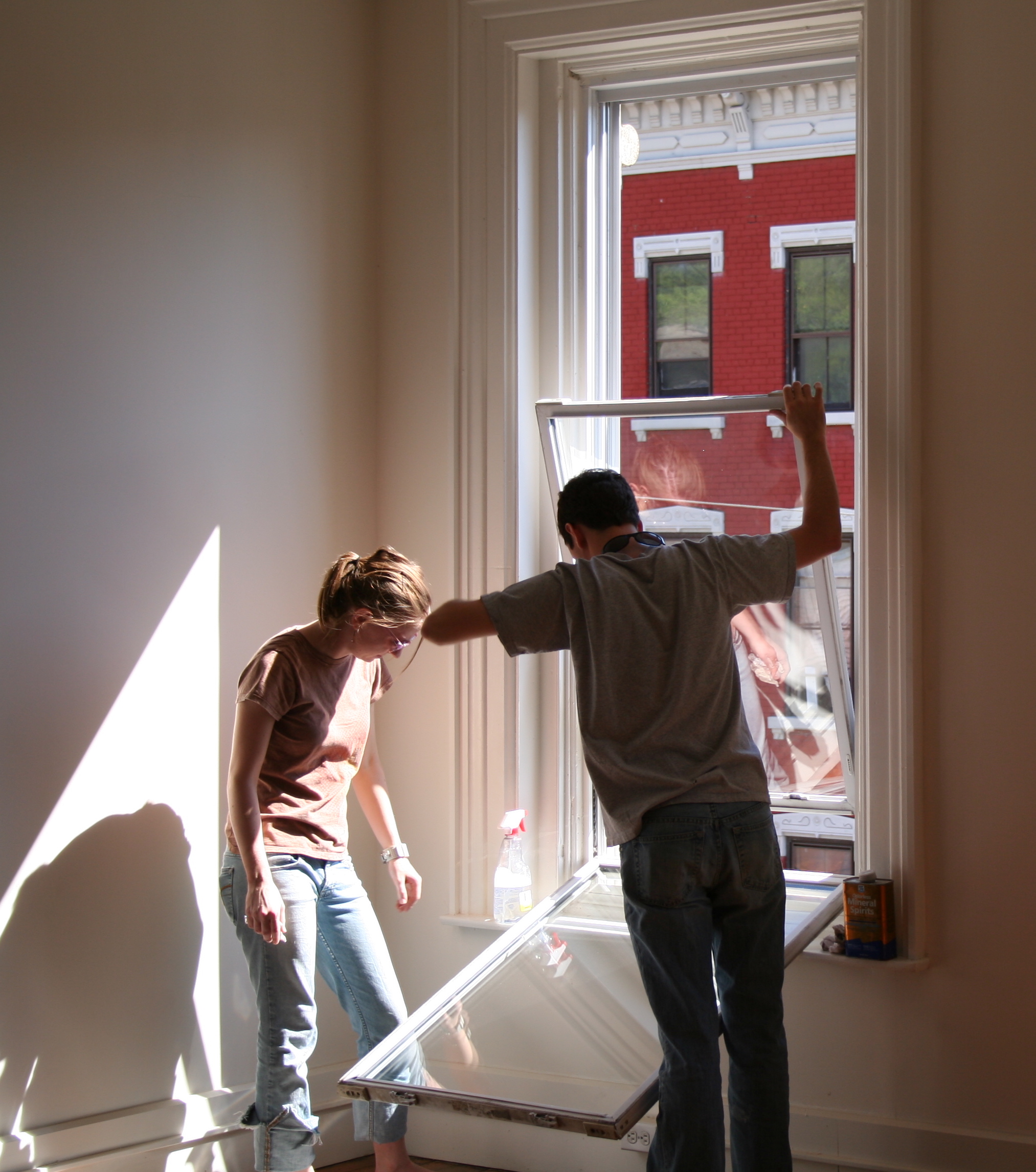 students installing a window