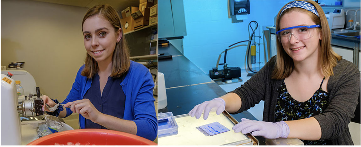 Biochemistry majors Audrey Short (left) and Callie Miller are the 2017-2018 Beckman Scholars (photos by Scott Kissell).