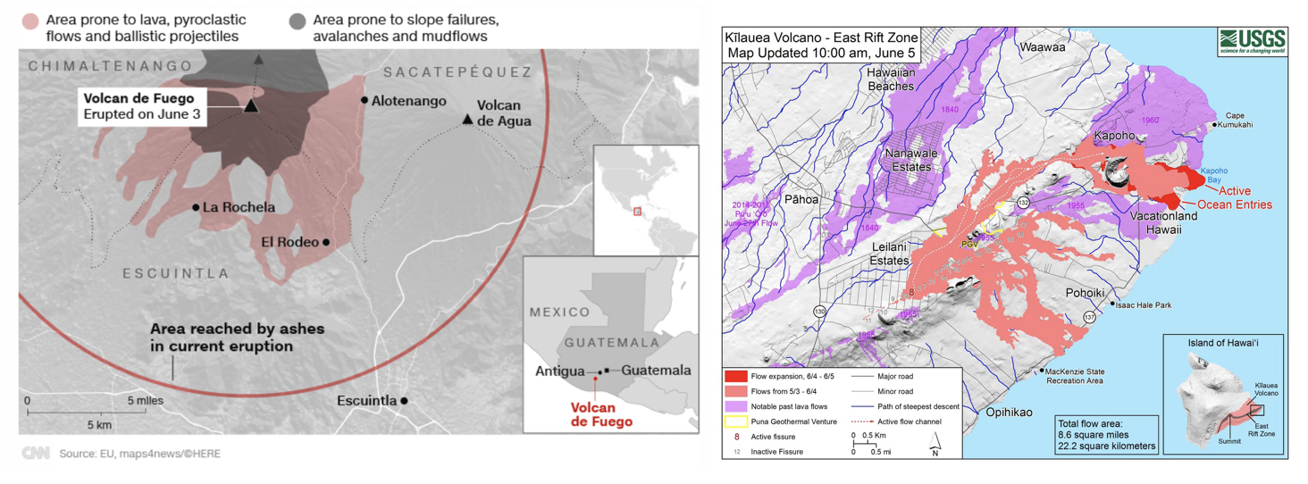 The difference in the effects of Guatemala's Fuego volcano and Hawaii's Kilauea volcano are striking.