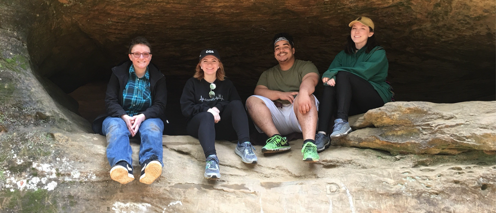 Members of Miami University's astronomy club during a trip to Hocking Hills. From left to right: Orion Koleva, Maddie DePaoli, Anthony Scott and Katrina Kessler. 