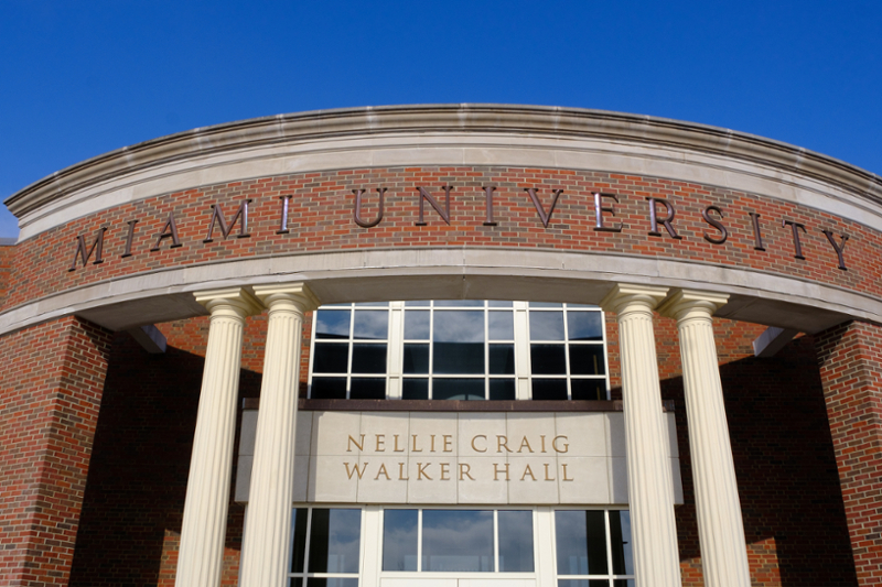 Exterior view of the main entrance to Nellie Craig Walker Hall