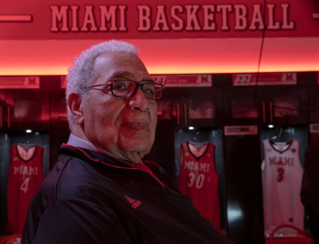 Wayne Embry in the men's basketball team lounge