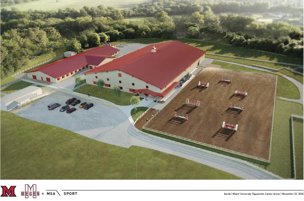 Architect's rendering of the new indoor equestrian center, scheduled to be completed this summer.