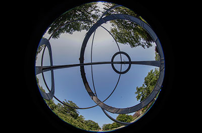 spherical view of the sundial with blue sky
