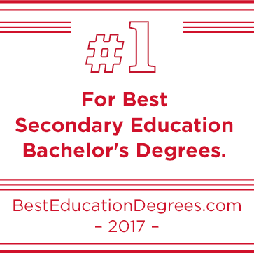 Number 1 for best secondary bachelor's degrees according to best education degrees dot com in 2017