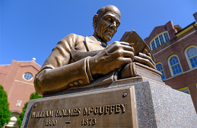 William Holmes McGuffey statue outside McGuffey hall