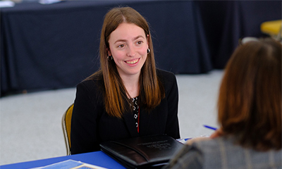 student being interviewed at career fair