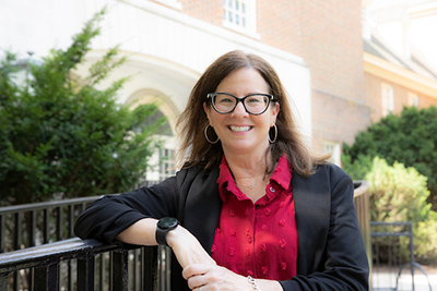 Ellen Yezierski standing outside of a building on campus