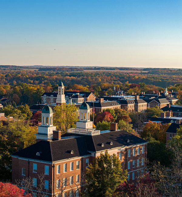 aerial view of campus on a fall day