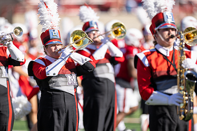 Miami University Marching band performing on field