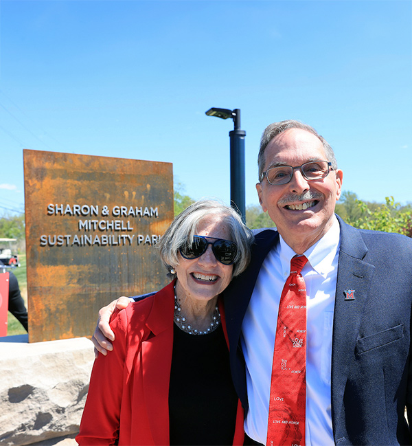 Sharon and Graham Mitchell at the main gateway of the park