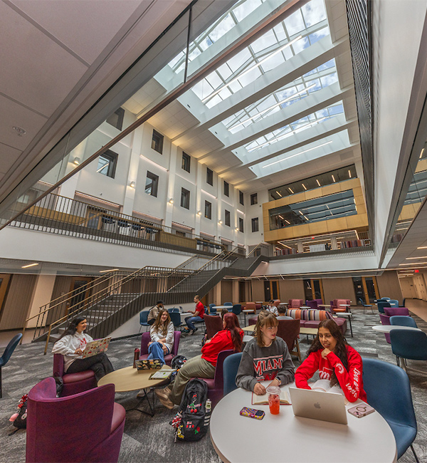 students sitting in the newly renovated Bachelor Hall