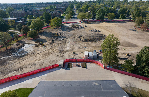 aerial view millet hall lawn