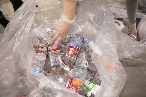 recyclables being collected on campus