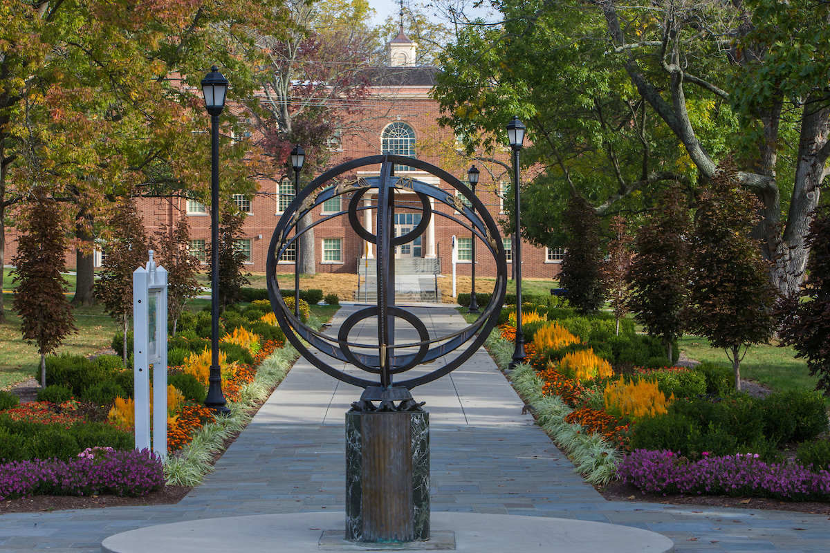 The Sundial in Central Quad at sunset