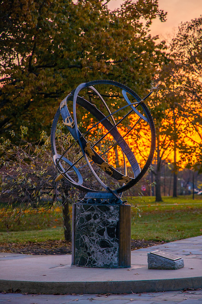 sundial located in Central Quad pictured at sunset