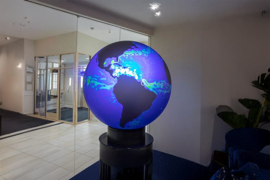 Globe in the lobby of Schidler Hall