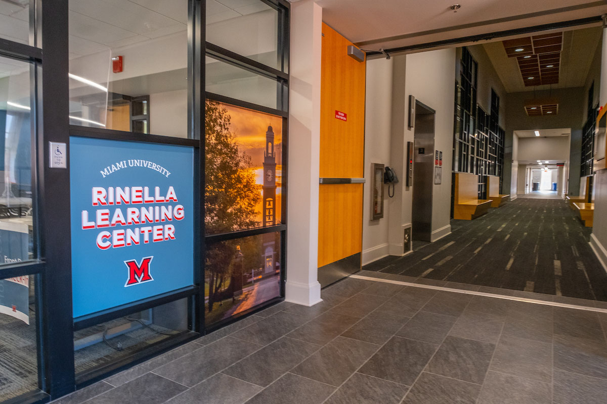 A view of the front door of the Rinella Learning Center