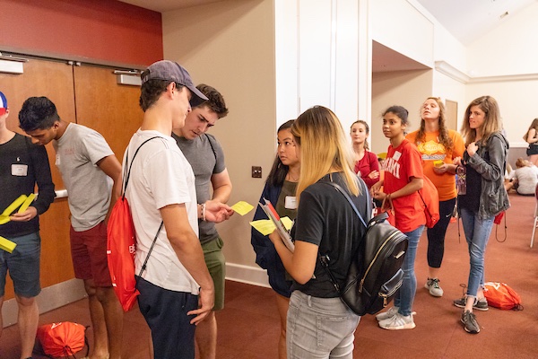 Students at an admission event.