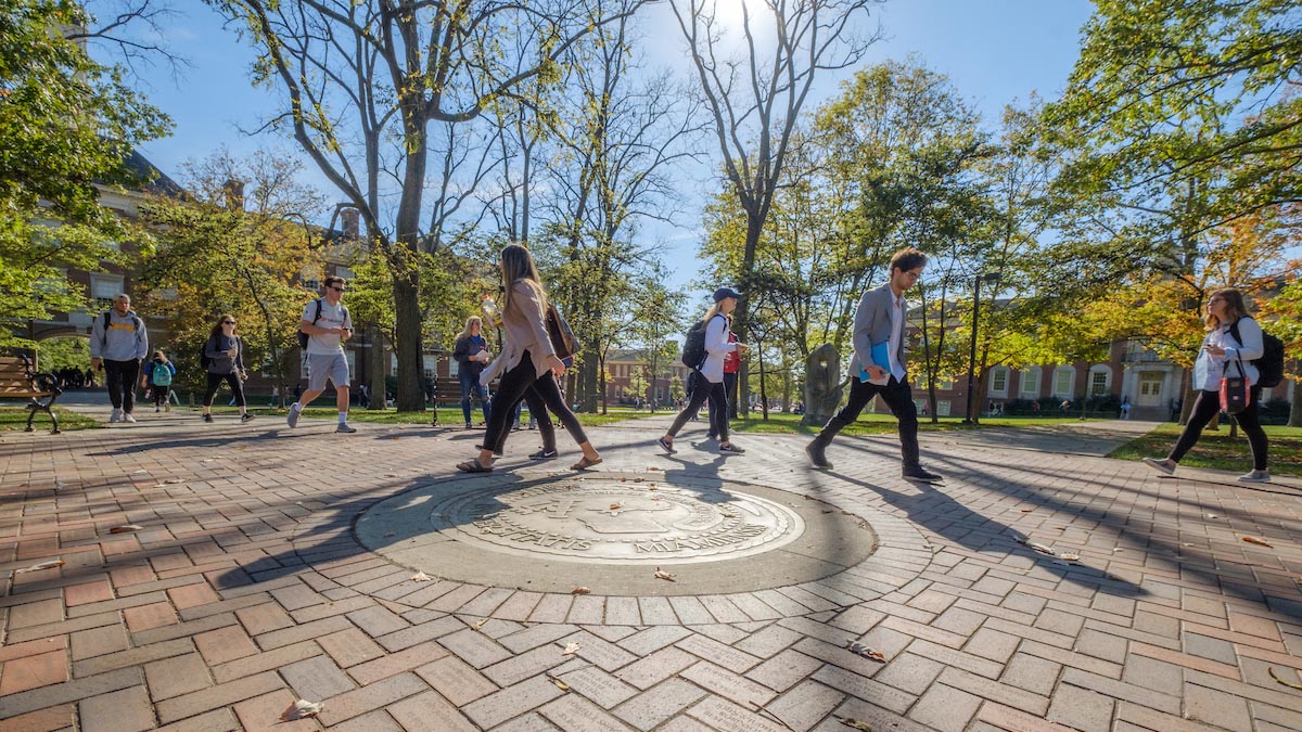 Miami students walking to class across the hub of campus