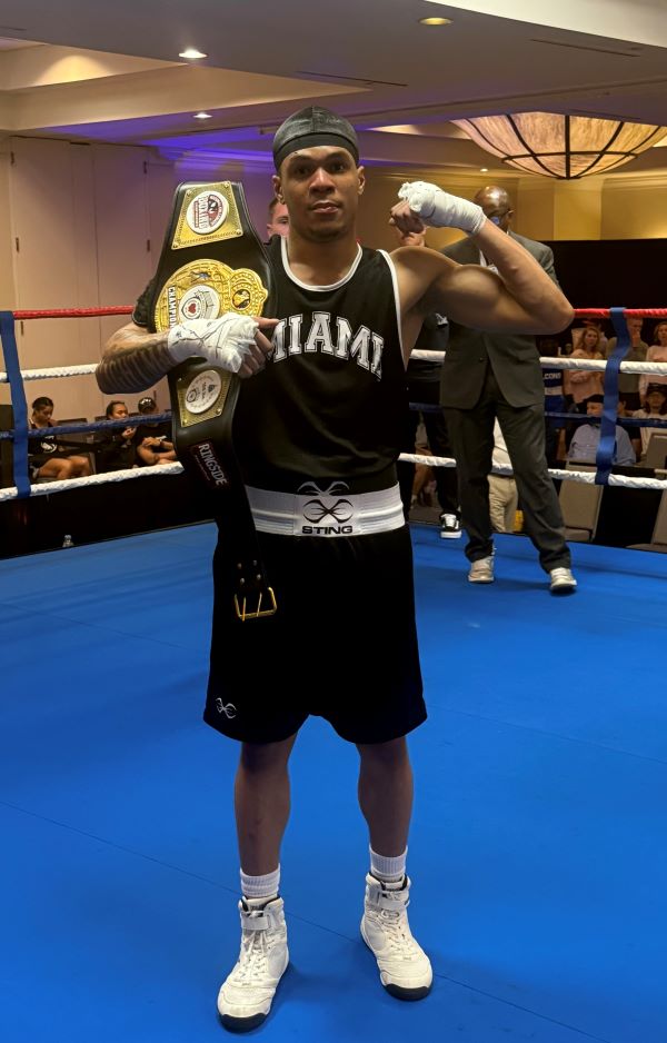 Amari Jenkins in boxing arena after win