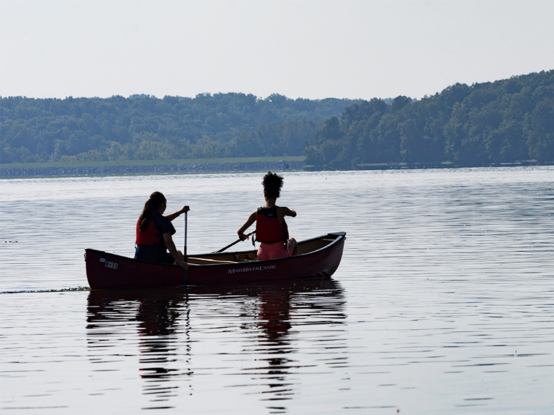 students in a canoe at Heuston Woods State Park 