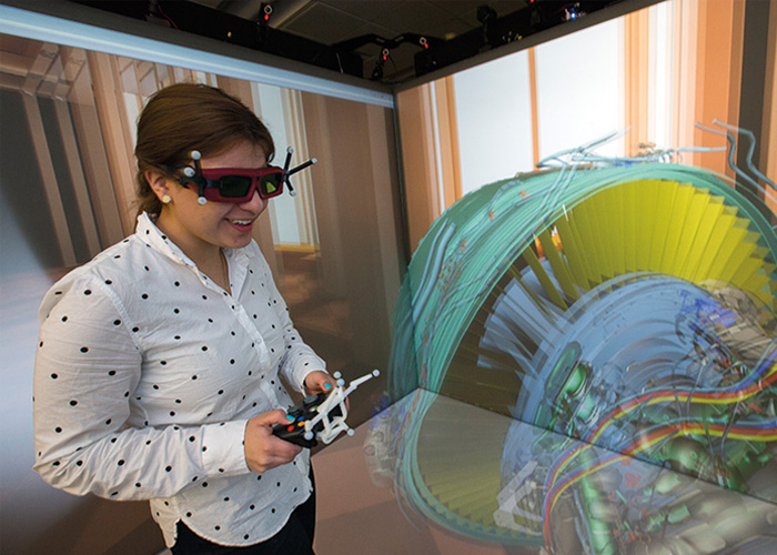 student using virtuality reality software in a lab
