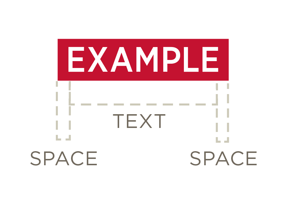 Diagram showing a red header bar labeled “EXAMPLE” above a dashed placeholder area labeled “TEXT,” with the word “SPACE” on both the left and right sides.