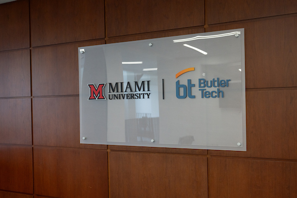 Miami University and Butler Tech logo on a sign.