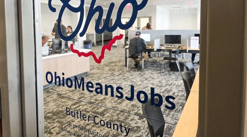 Entrance of the door of Ohio Means Jobs at the Advanced Manufacturing Workforce and Innovation Hub