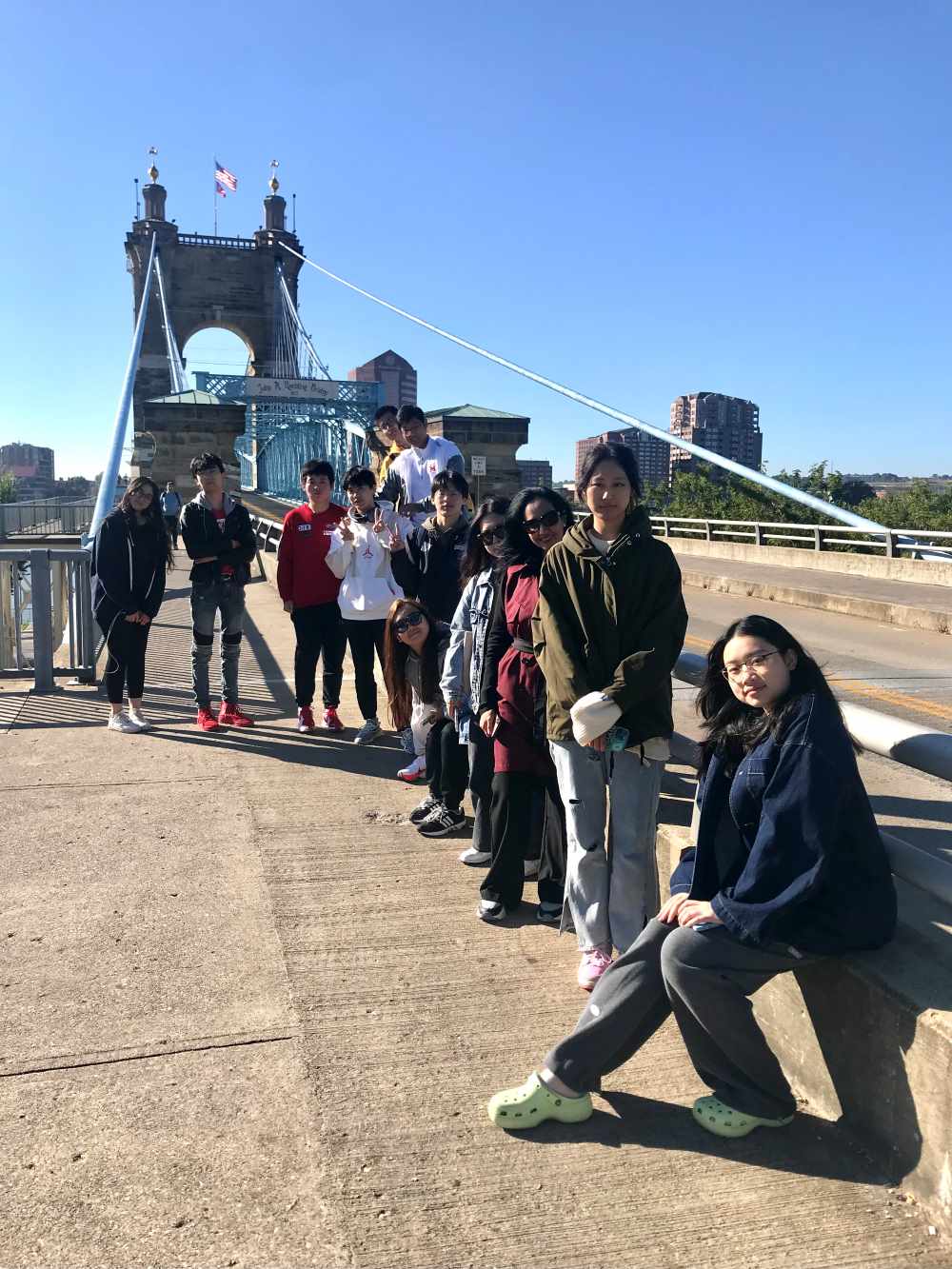 students on a bridge