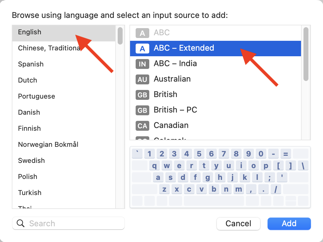 Mac Keyboard - Select English Language Options
