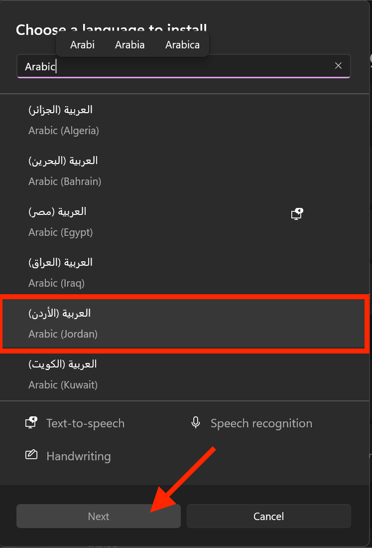 Windows Settings - Arabic Setup