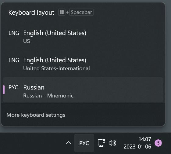 Menu Selection for Keyboard in Task Bar