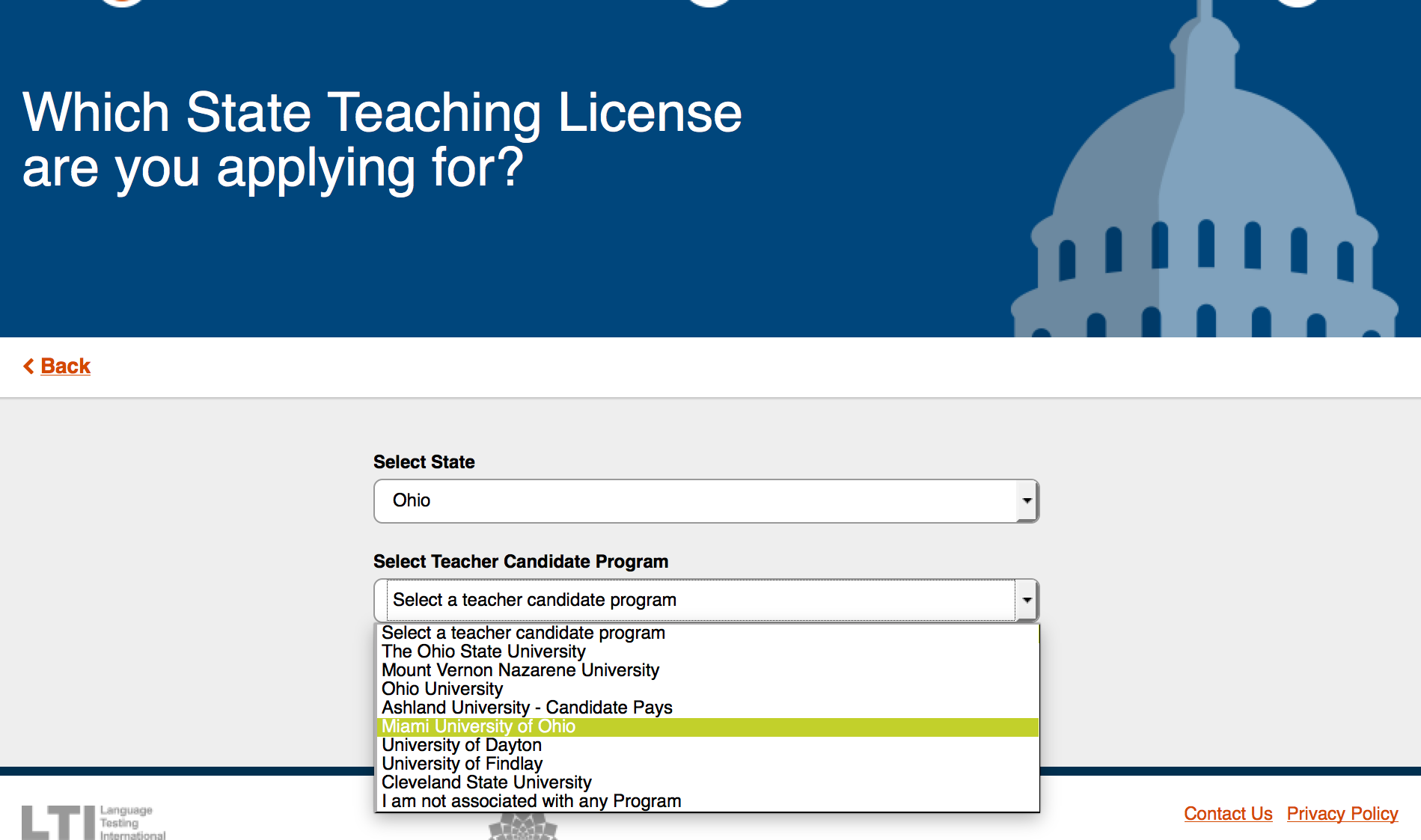 LTI Testing - State and Institution Graphic