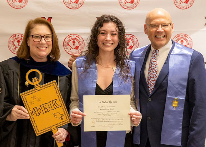 Sofia Rebull with Professor Womack Smith and President Crawford 