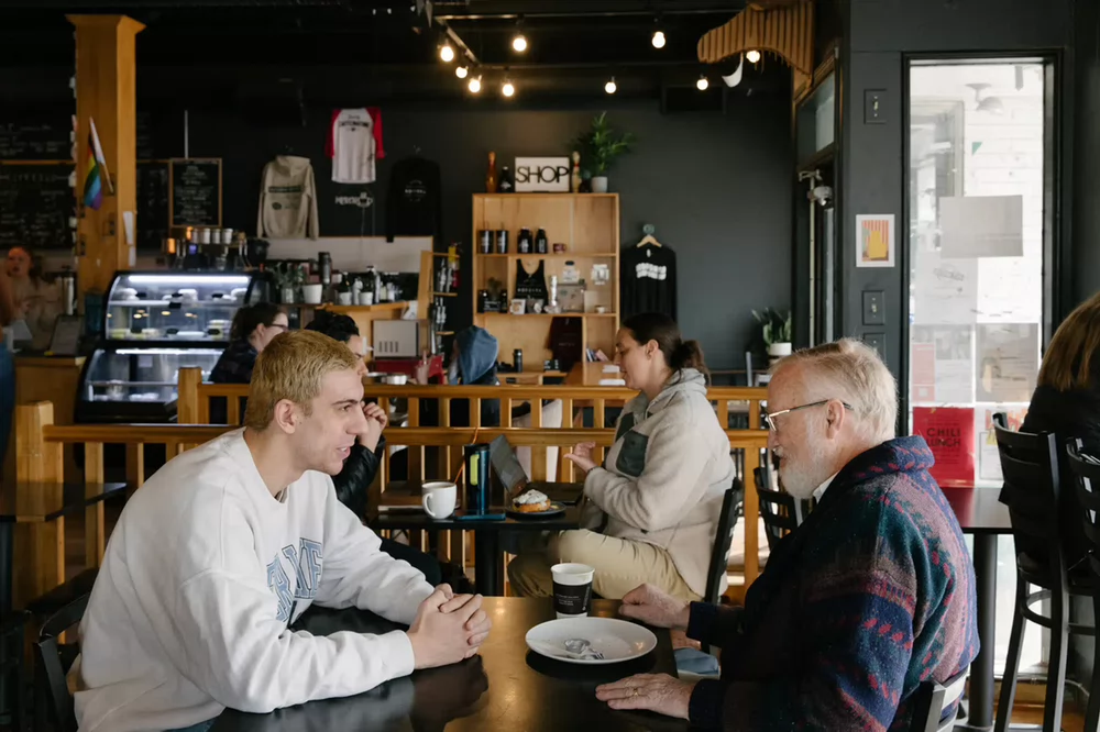 College sophomore Zach Ahmed and retired salesman Richard Bement met through the Opening Minds through Art program, designed to foster intergenerational understanding.